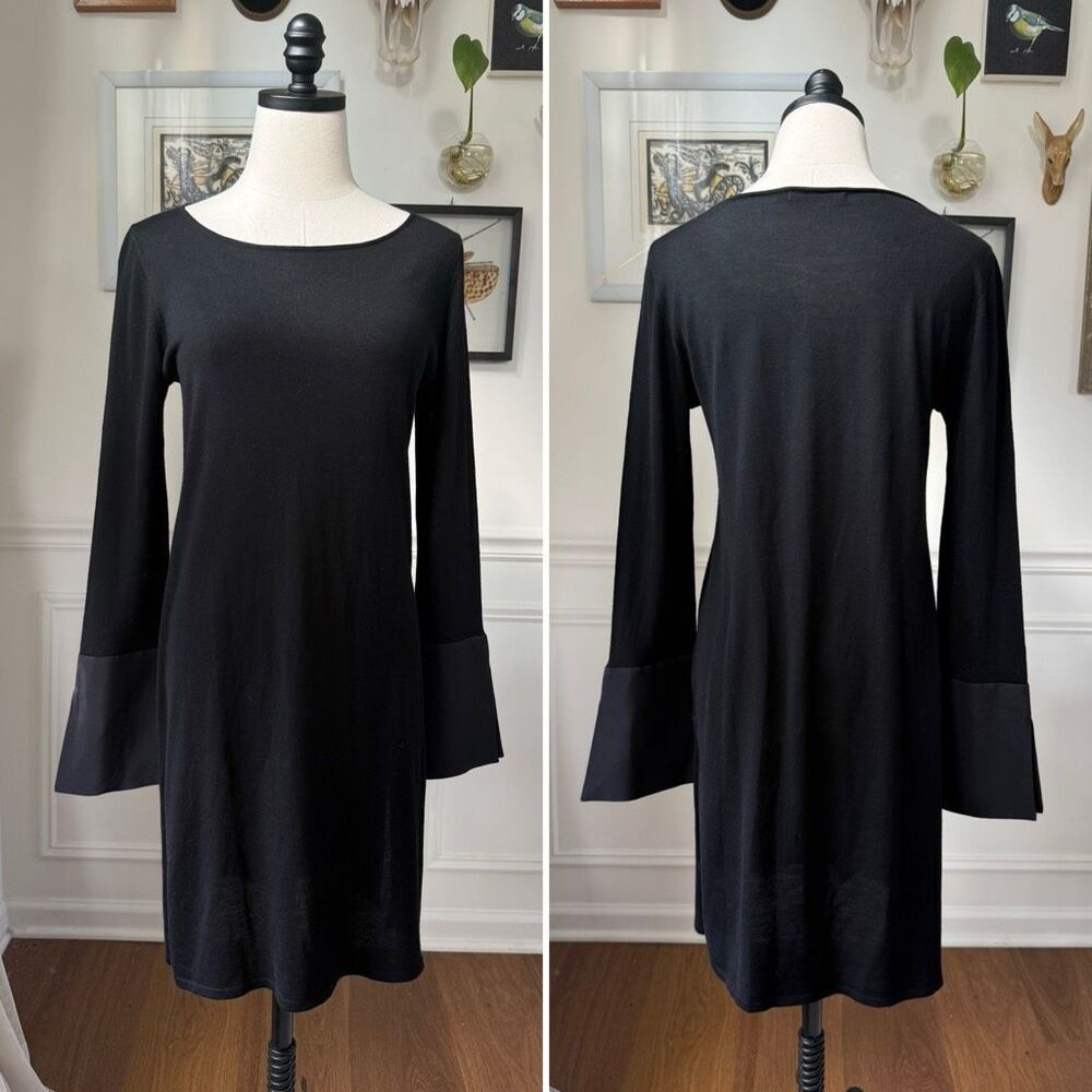 Jarbo Alia Boatneck Merino Tunic Silk Trim Cuff Black $348 1 S M